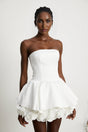 Lucie White Strapless Mini Dress With 3D Floral Hem