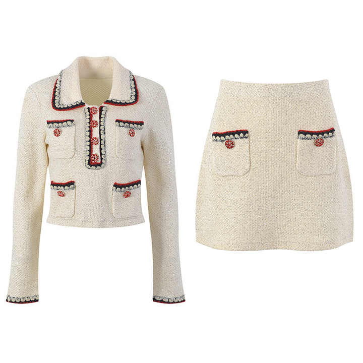 Lucienne Tweed Jacket – Embroidered Trim – Decorative Buttons – Tailored Fit