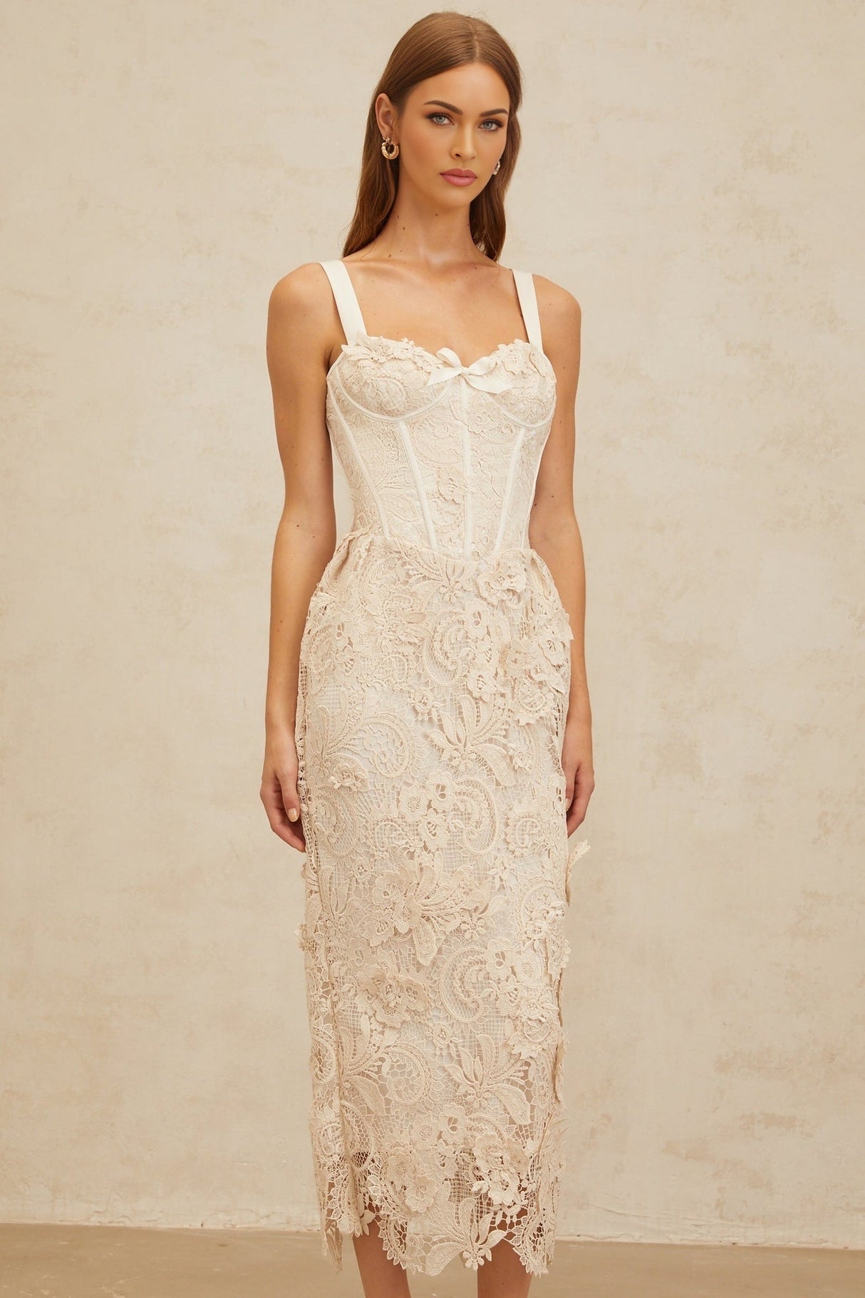 Lucille Midi Dress - Sweetheart Neckline - Boned Bodice - Cinched Waist - Corset Style - Rear Slit