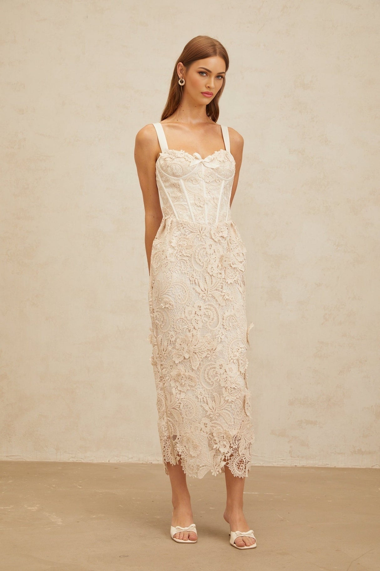 Lucille Midi Dress - Sweetheart Neckline - Boned Bodice - Cinched Waist - Corset Style - Rear Slit