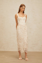 Lucille Midi Dress - Sweetheart Neckline - Boned Bodice - Cinched Waist - Corset Style - Rear Slit