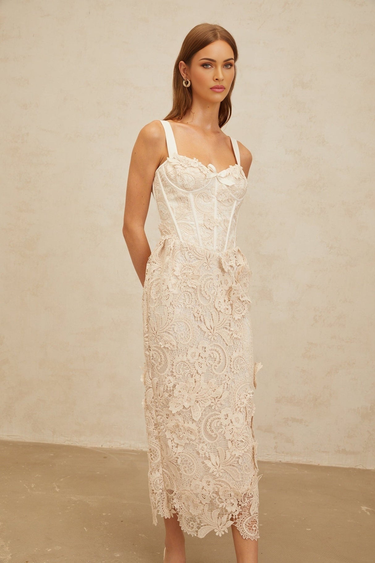 Lucille Midi Dress - Sweetheart Neckline - Boned Bodice - Cinched Waist - Corset Style - Rear Slit