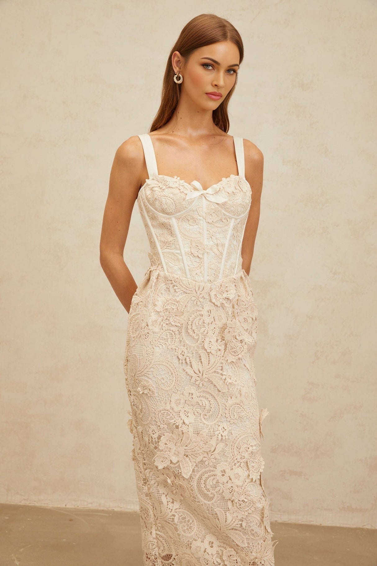 Lucille Midi Dress - Sweetheart Neckline - Boned Bodice - Cinched Waist - Corset Style - Rear Slit