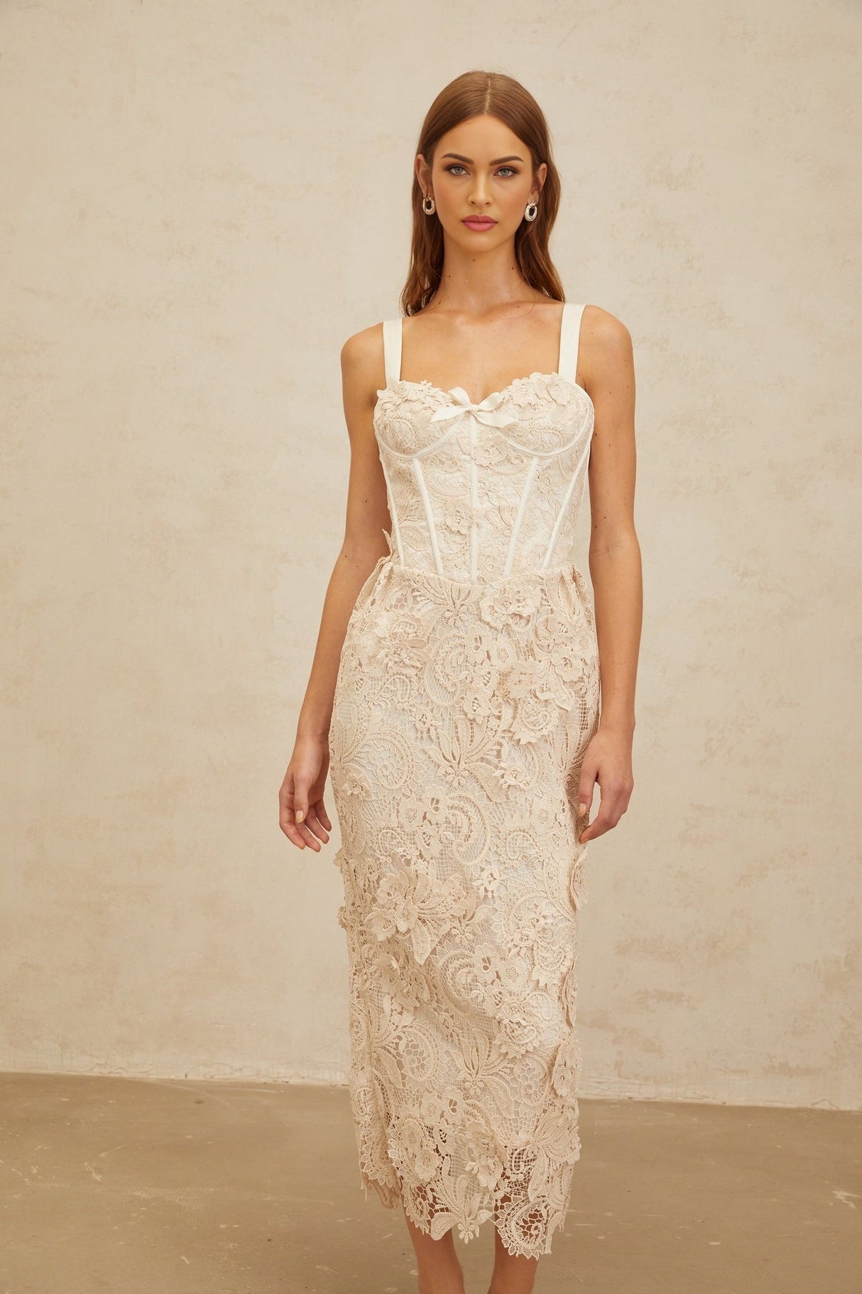 Lucille Midi Dress - Sweetheart Neckline - Boned Bodice - Cinched Waist - Corset Style - Rear Slit