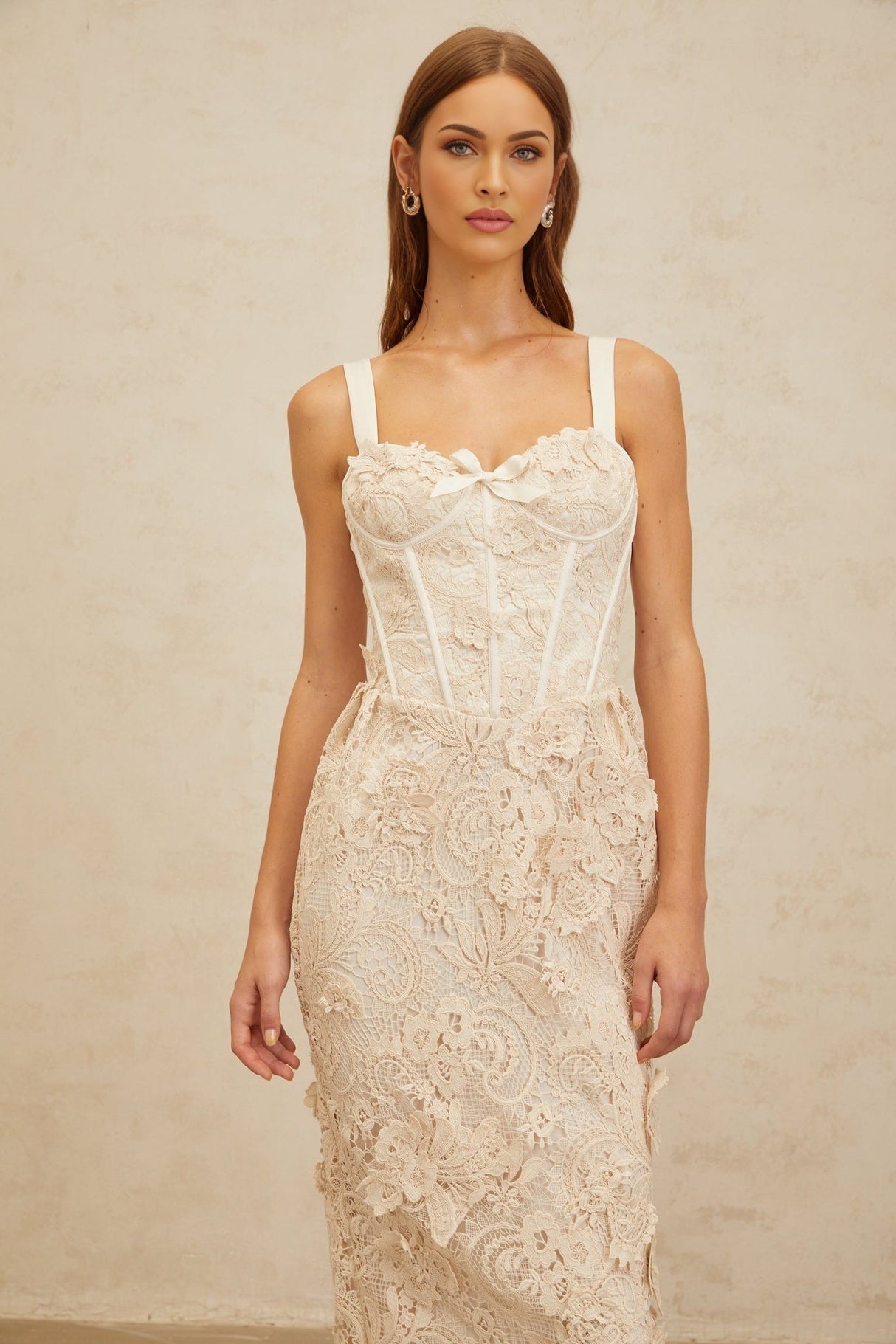 Lucille Midi Dress - Sweetheart Neckline - Boned Bodice - Cinched Waist - Corset Style - Rear Slit