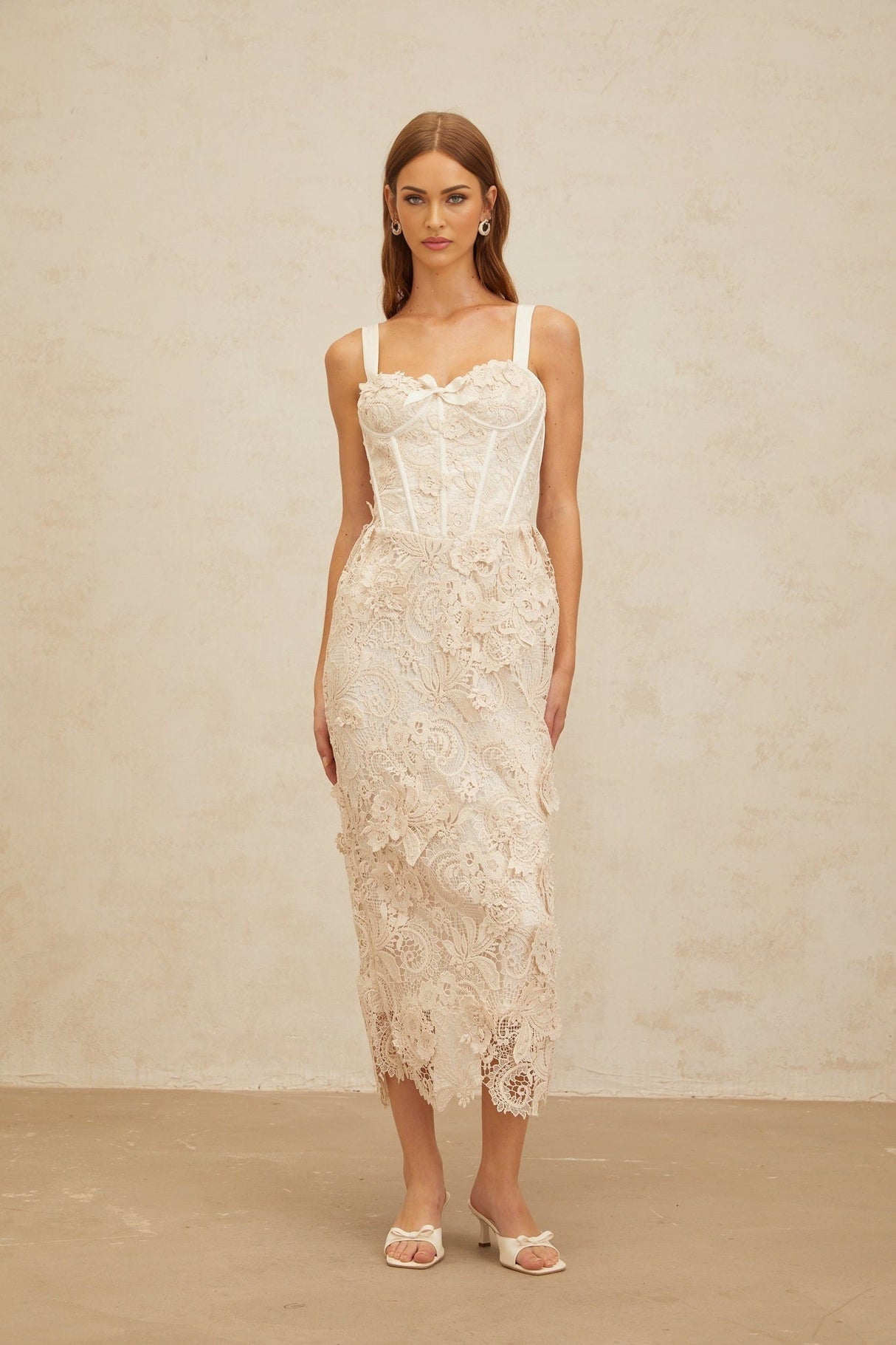 Lucille Midi Dress - Sweetheart Neckline - Boned Bodice - Cinched Waist - Corset Style - Rear Slit