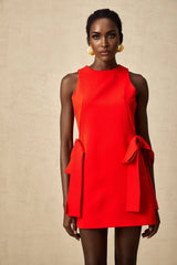 Lucille Mini Dress Red Sleeveless Bow Knot Thigh Length