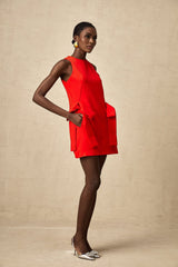 Lucille Mini Dress Red Sleeveless Bow Knot Thigh Length