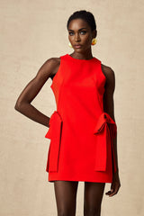Lucille Mini Dress Red Sleeveless Bow Knot Thigh Length