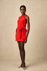 Lucille Mini Dress Red Sleeveless Bow Knot Thigh Length