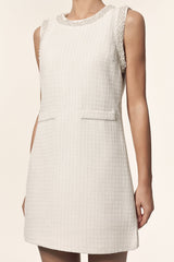 Lucrezia White Textured Mini Dress with Elegant Detailing