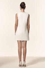 Lucrezia White Textured Sleeveless Mini Dress with Pockets