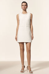 Lucrezia White Textured Sleeveless Mini Dress with Elegant Detailing and Pockets