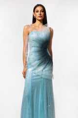 Lucy Blue Sleeveless Maxi Dress with Fish Tail Silhouette Sequin Detailing Fit Feel and Unique Neckline Design for Formal Occasions Wedding Gala