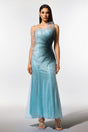 Lucy Blue Sleeveless Maxi Dress with Fish Tail Silhouette and Sequin Detailing