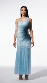 Lucy Blue Sleeveless Maxi Fish Tail Silhouette Sequin Detailing Fit Feel Neckline Design Dress