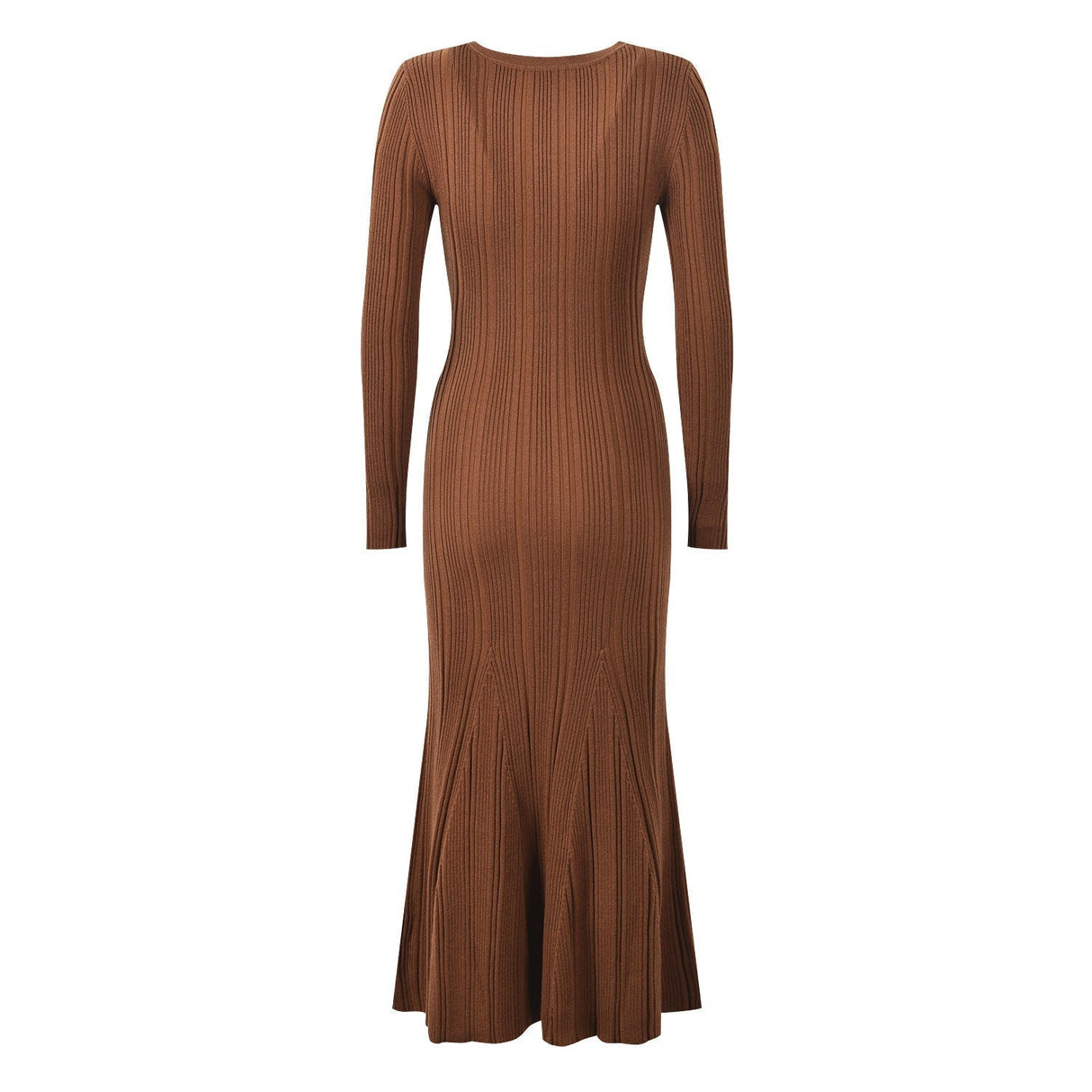 Lucy Dress - Long Fitted Silhouette - Button - Down Front - Ribbed Texture - Form - Fitting Accentuation