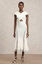 Lucy White Lace Detail Dress with Cut-Out Waist and Crossed Neckline