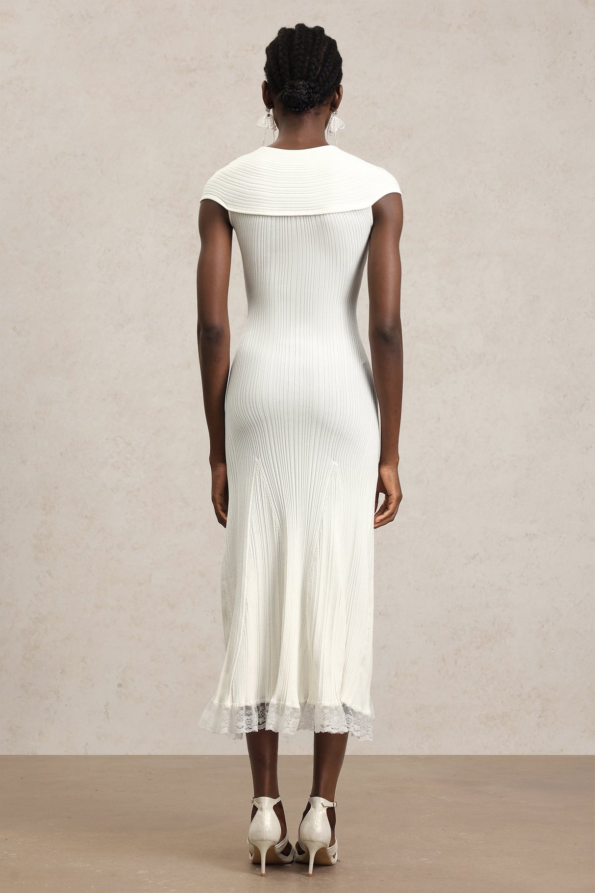 Lucy White Lace Detail Dress with Cut-Out Waist and Crossed Neckline