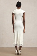 Lucy White Lace Detail Dress with Cut-Out Waist and Crossed Neckline