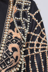 Ludovica Black Blazer Dress with Pearl Detailing and Plunging Neckline for Parties and Events