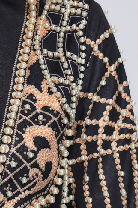 Ludovica Black Blazer Dress with Pearl Detailing and Plunging Neckline for Parties and Events