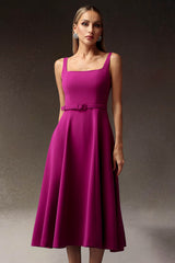 Ludovica Fuchsia Maxi Dress with Square-Cut Neckline and Belt for Women