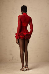 Ludovica Mini Dress Red Sheer Tulle 3D Petal Bouquet