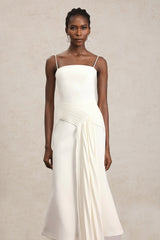 Ludovica White Maxi Dress with Halter Neckline and Pleated Detailing