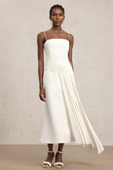 Ludovica White Maxi Dress Halter Neckline Pleated Detail Elegant Modern Design