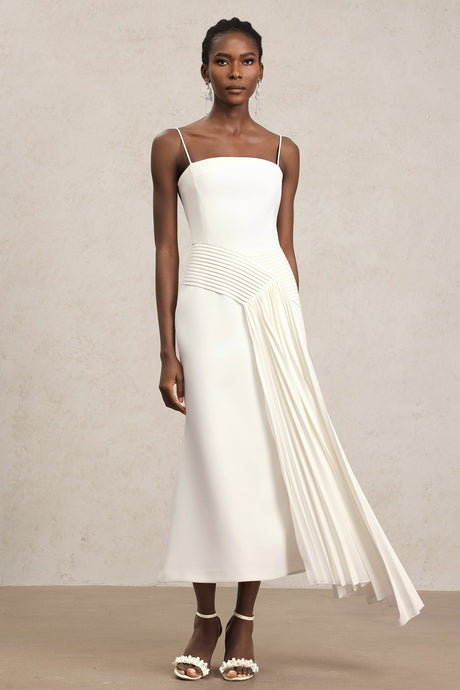 Ludovica White Maxi Dress Halter Neckline Pleated Detail Elegant Modern Design