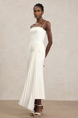 Ludovica White Maxi Dress Halter Neckline Soft Pleats Elegant