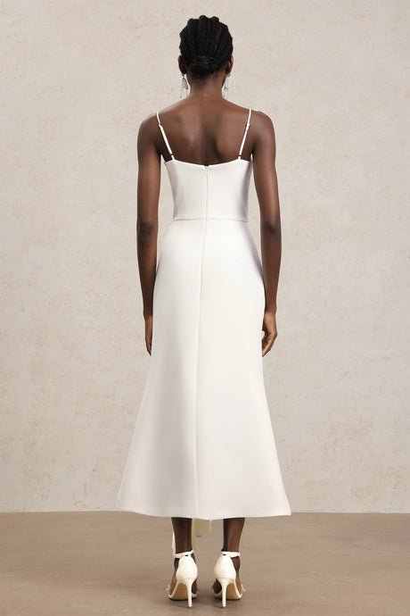 Ludovica White Maxi Dress Halter Neckline Pleats Cascading Luxury Fabric Elegant Versatile