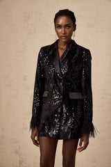Luigia Blazer Luigia Feather Trim Sequin Black Blazer