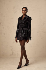 Luigia Blazer Luigia Feather Trim Sequin Black Blazer