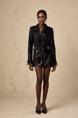 Luigia Blazer Luigia Feather Trim Sequin Black Blazer