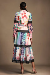 Luigia Pink Floral Maxi Dress with Button-up Neckline and Belt