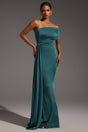 Luigia Teal One-Shoulder Maxi Dress Ruched Detailing Elegant Special Occasion Evening Events