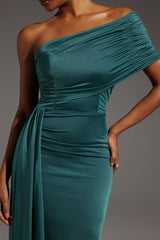 Luigia Teal One-Shoulder Maxi Dress Ruched Detailing Elegant Special Occasion Evening Events Sophisticated