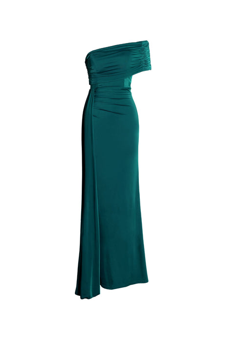 Luigia Teal One-Shoulder Maxi Dress Ruched Detailing Elegant Evening Wear