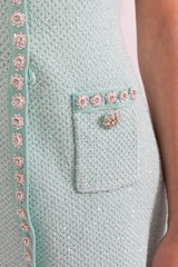 Luisa Dress - Tailored Fit With Flared Skirt - Classic and Sophisticated Style - Textured Fabric - Decorative Buttons