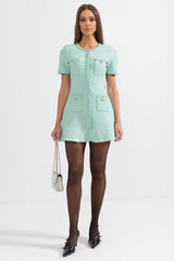 Luisa Dress - Tailored Fit With Flared Skirt - Classic and Sophisticated Style - Textured Fabric - Decorative Buttons