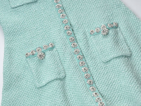 Luisa Dress - Tailored Fit With Flared Skirt - Classic and Sophisticated Style - Textured Fabric - Decorative Buttons