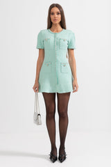 Luisa Dress - Tailored Fit With Flared Skirt - Classic and Sophisticated Style - Textured Fabric - Decorative Buttons