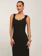 Luisa Maxi Dress - Sweetheart Neckline - Pencil Hem - Bodycon Tank Style - Contrast Lace Detail