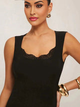 Luisa Maxi Dress - Sweetheart Neckline - Pencil Hem - Bodycon Tank Style - Contrast Lace Detail