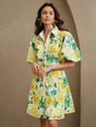 Luisa Midi Dress - Puff Sleeve - High Waist - Button Detail - Floral Print - Casual Style