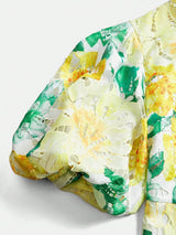Luisa Midi Dress - Puff Sleeve - High Waist - Button Detail - Floral Print - Casual Style
