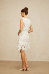 Luisa Mini Dress White Lace Embellished Scallop Hem & Crystal Detail