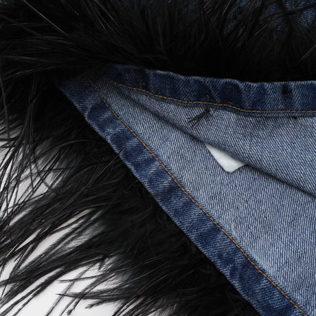 Luna Feather - Trimmed Cropped Top and Denim Skirt Set